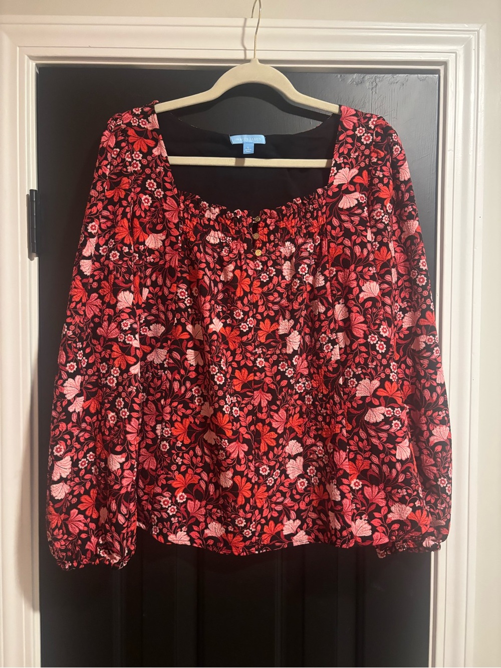 Draper James Red & Pink Floral Peasant Blouse